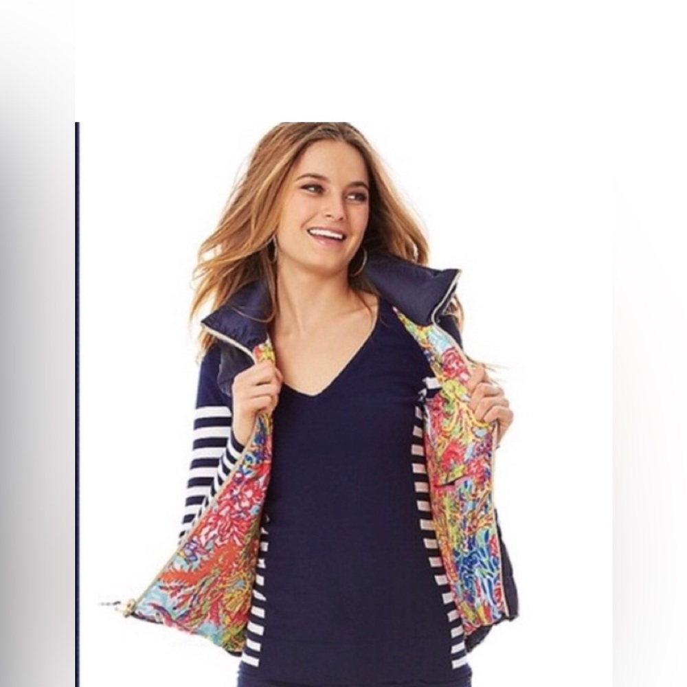 Lilly Pulitzer Navy/floral Puffer Vest